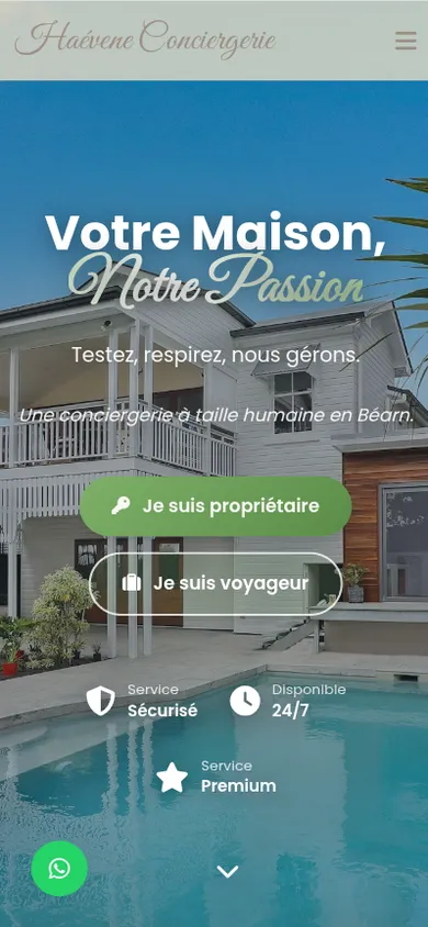 Site Haevene Conciergerie réalisé par GT Solutions, version mobile